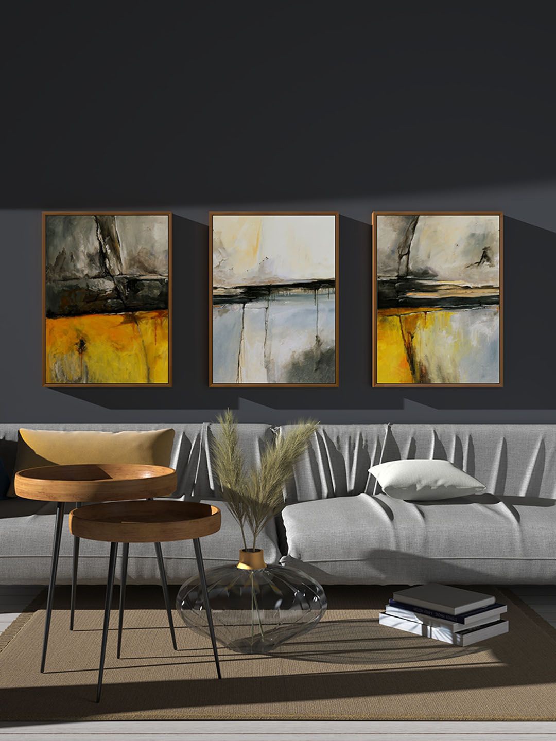 

Art Street Black & Yellow Set Of 3 Abstract Urban Framed Wall Painting