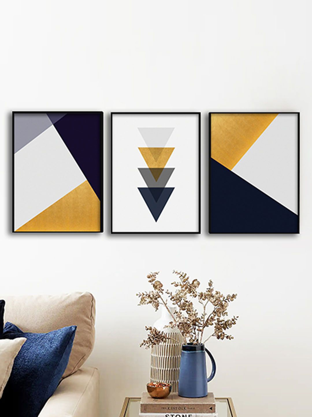 

Art Street Black & Yellow Set Of 3 Geometric Canvas Painting Wall Art