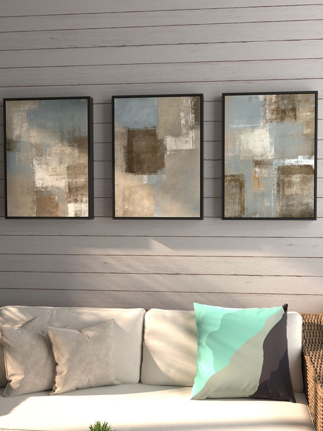 

Art Street Set Of 3 Blue & Brown Abstract Framed Wall Art