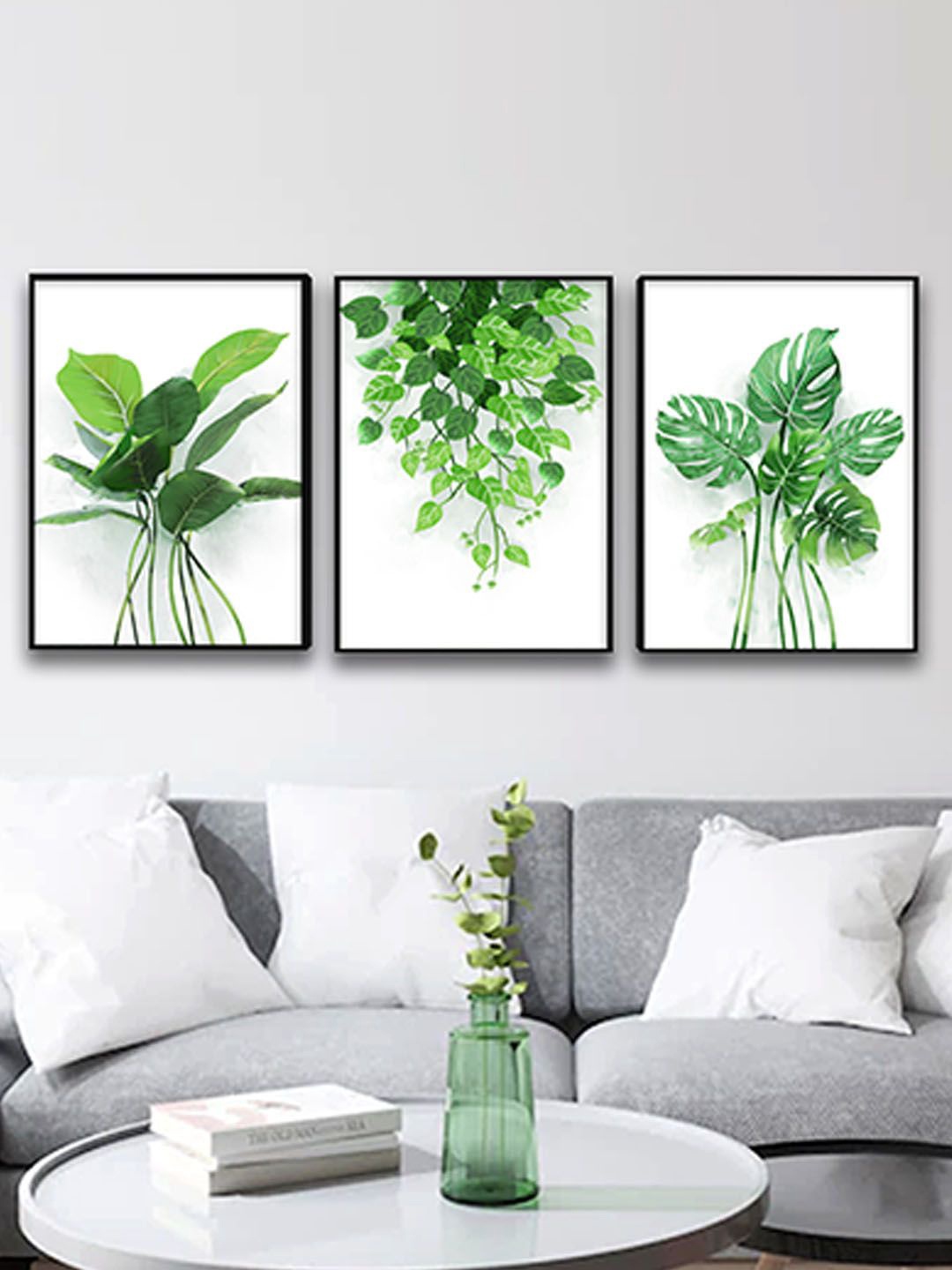 

Art Street White and Green Set Of 3 Leaf Nature Canvas Wall Art