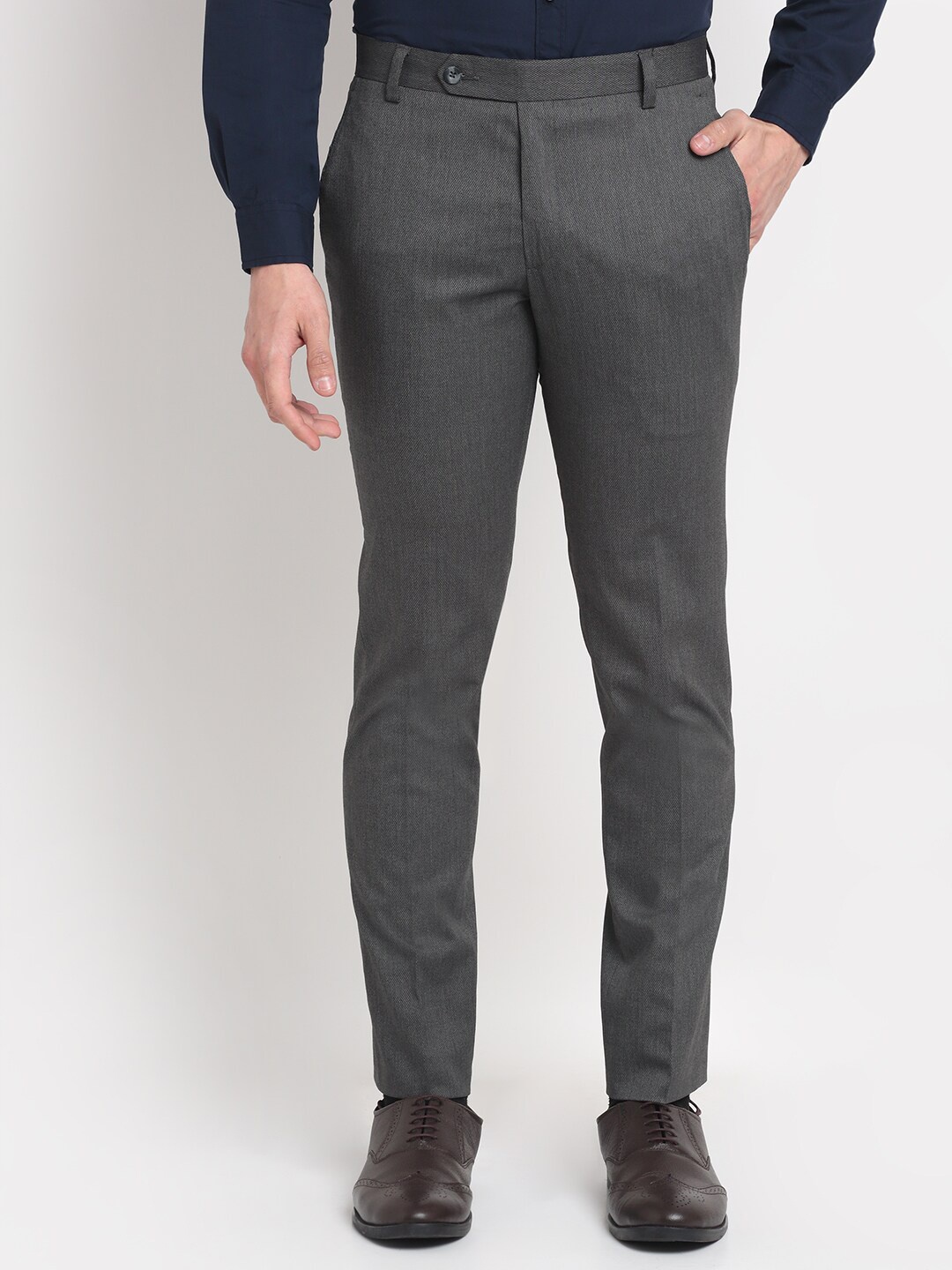 

Ennoble Men Smart Tapered Fit Easy Wash Formal Trousers, Grey
