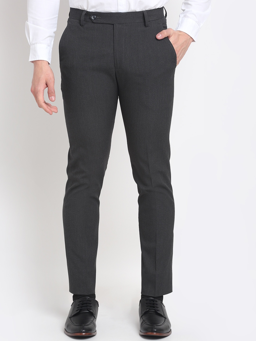 

Ennoble Men Smart Tapered Fit Easy Wash Formal Trousers, Grey