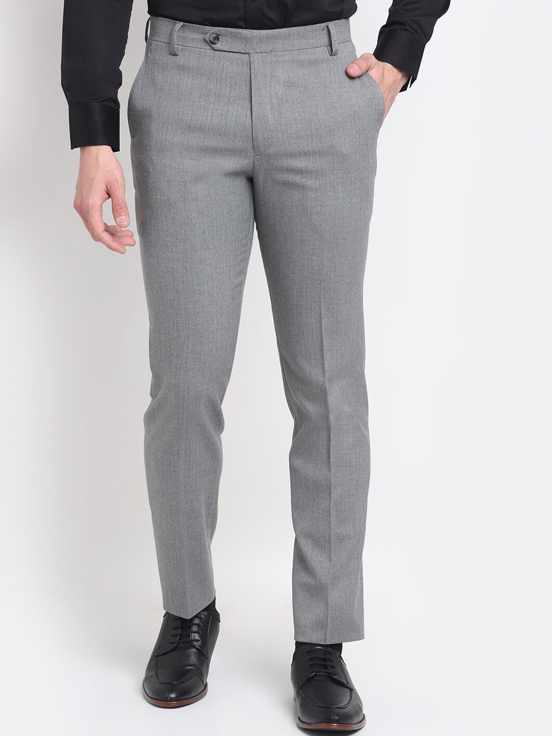 

Ennoble Men Smart Slim Fit Easy Wash Trousers, Grey