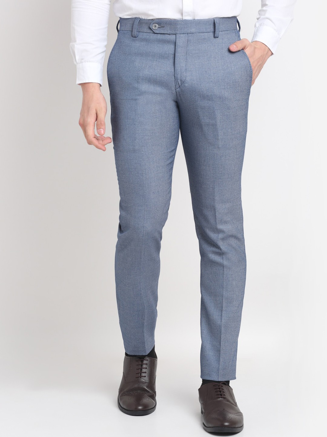 

Ennoble Men Smart Tapered Fit Easy Wash Formal Trousers, Blue