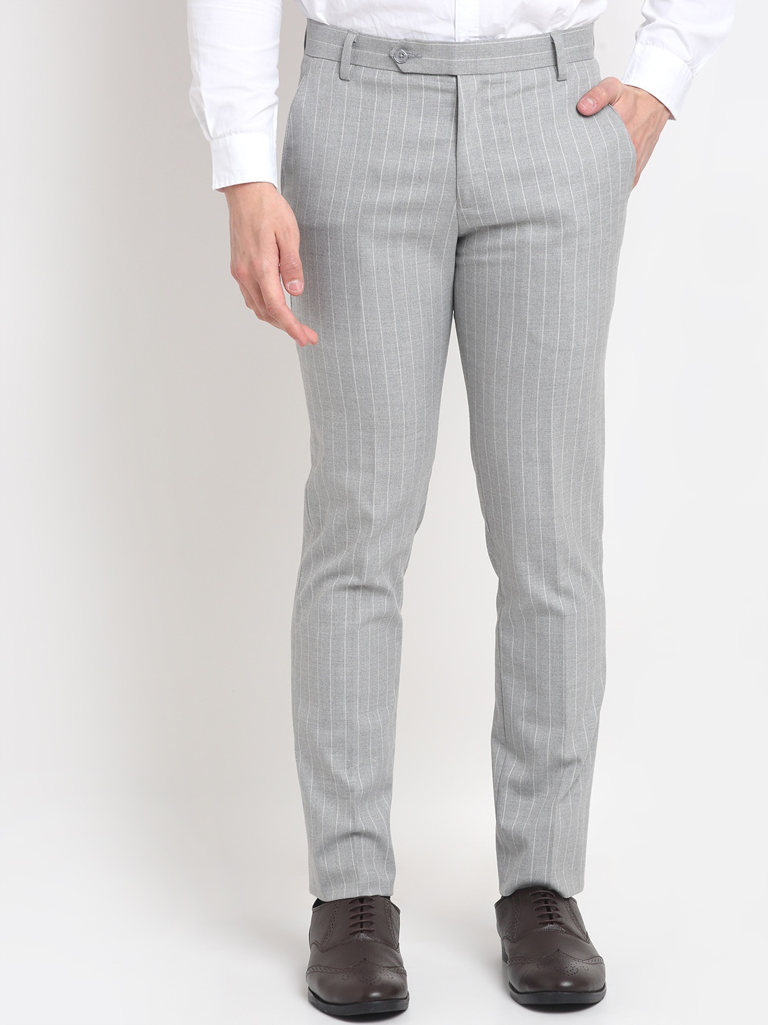 

Ennoble Men Checked Smart Tapered Fit Easy Wash Formal Trousers, Grey