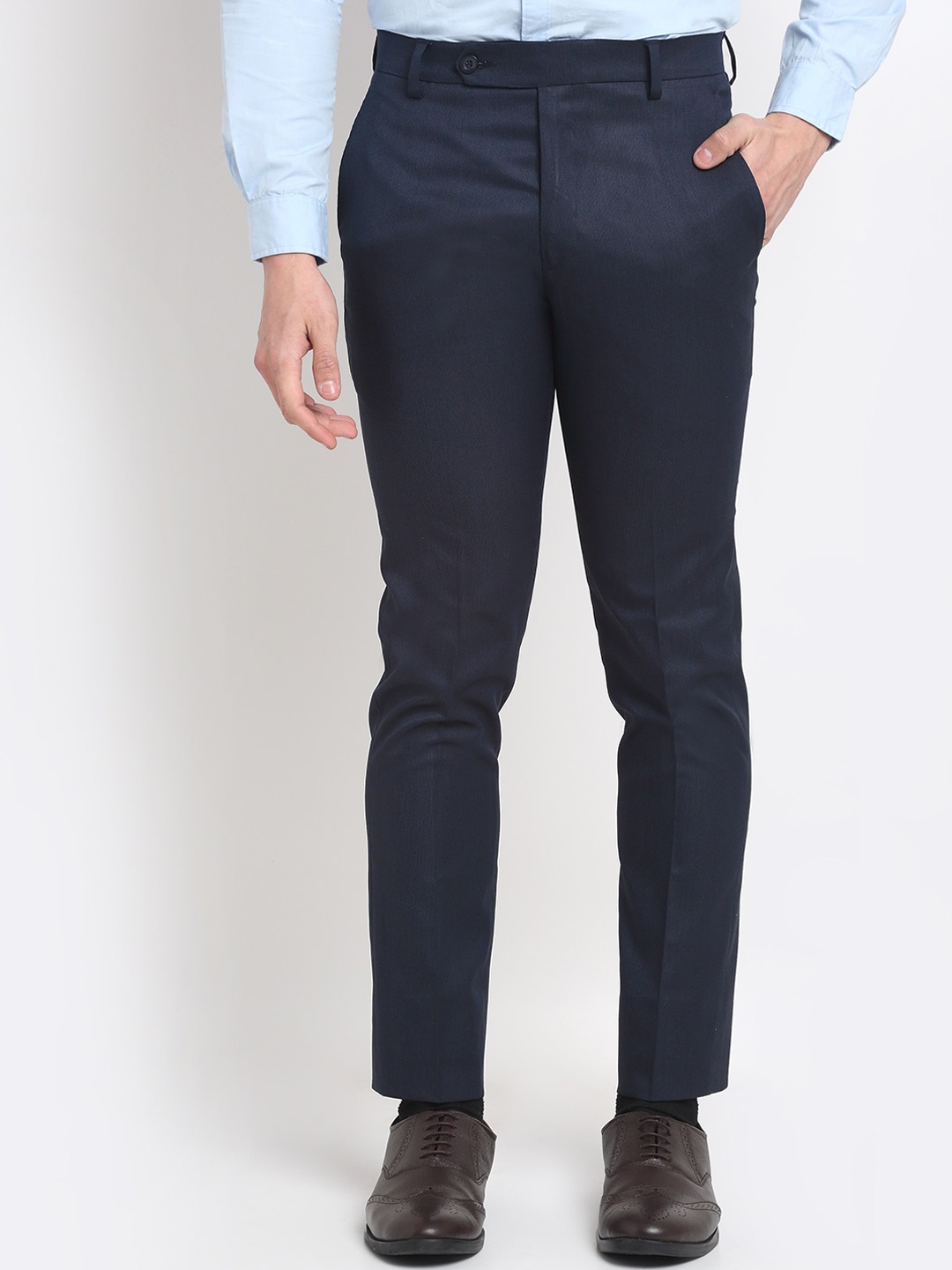 

Ennoble Men Smart Tapered Fit Easy Wash Trousers, Navy blue