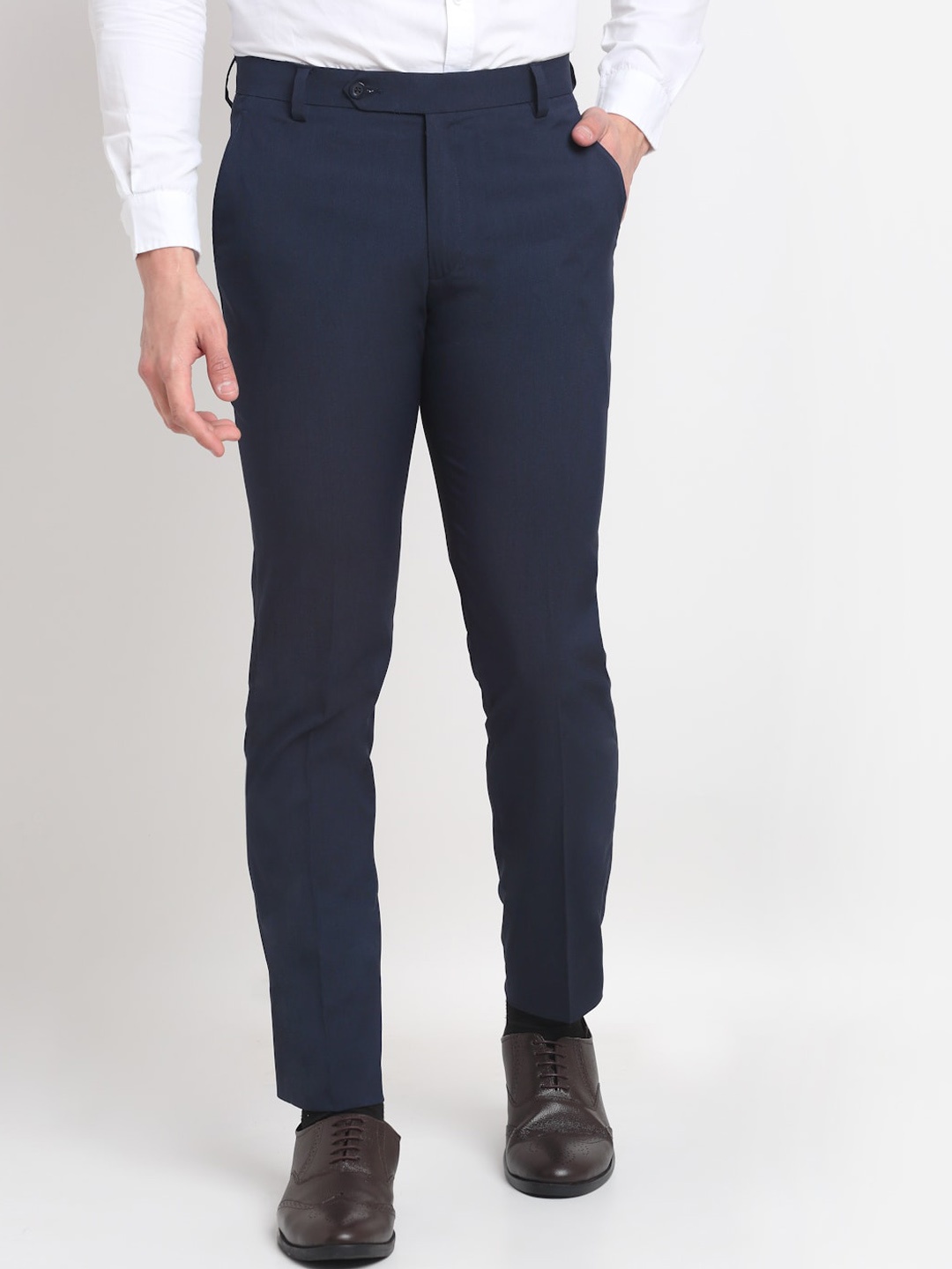 

Ennoble Men Smart Tapered Fit Easy Wash Trousers, Navy blue