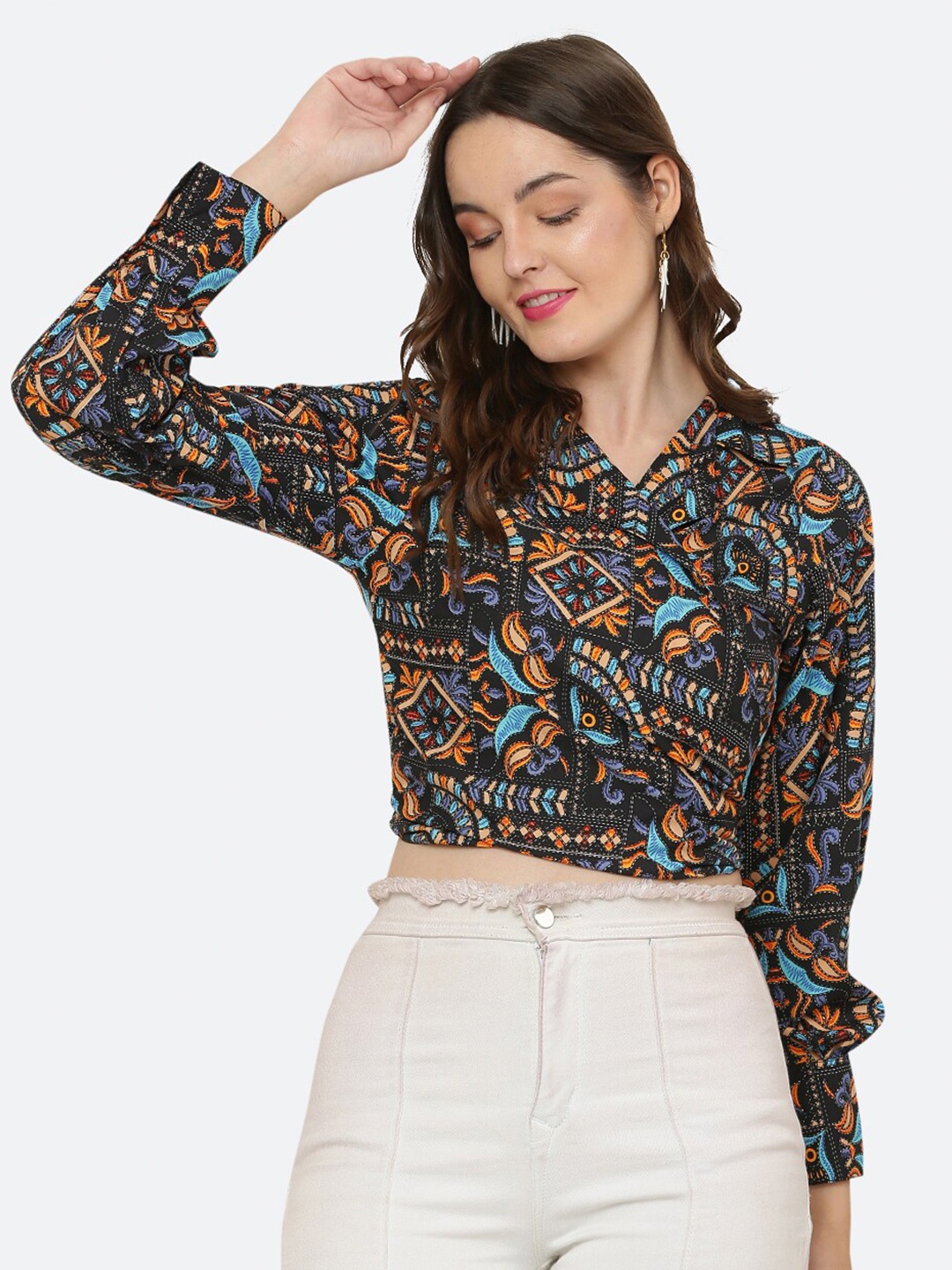 

R Cube Women Printed Casual Shirt, Black