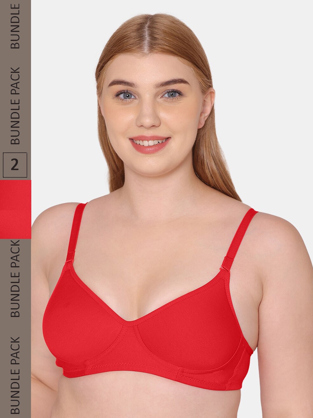 

Tweens Pack Of 2 Lightly Padded Non-Wired Seamless Cotton Bra, Red