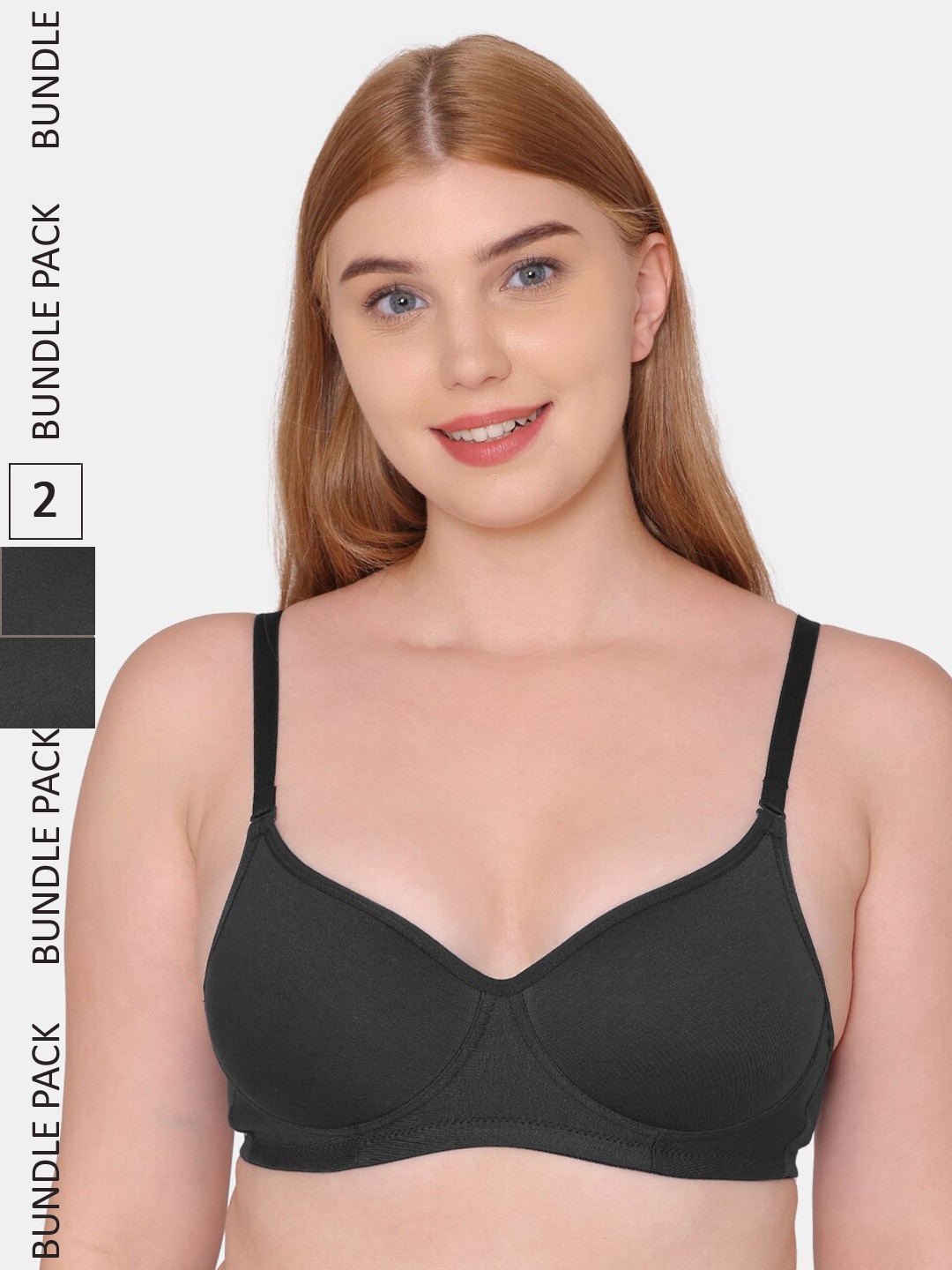 

Tweens Pack of 2 Lightly Padded Non Wired Full Coverage Everyday cotton Bra, Black