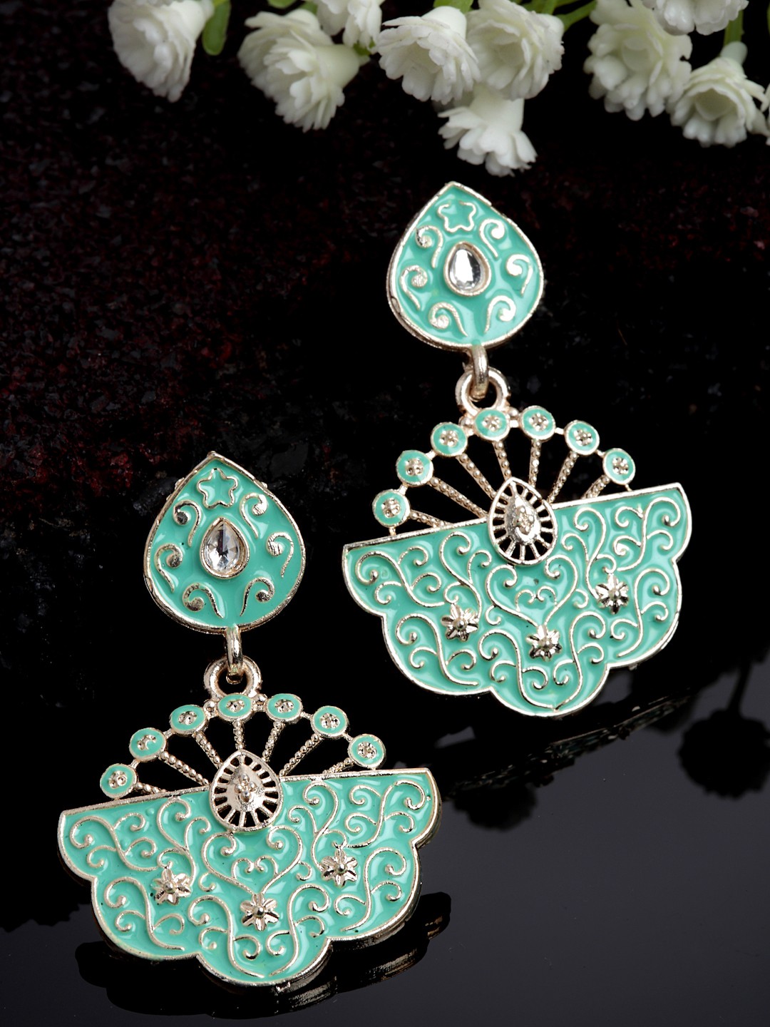 

PANASH Gold-Plated Meenakari Kundan Contemporary Drop Earrings