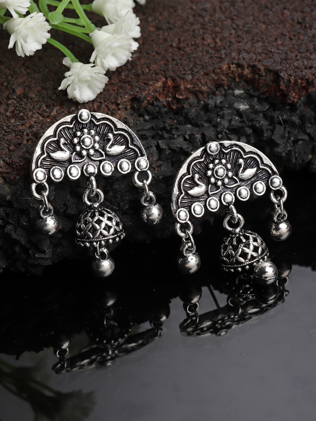 

PANASH Silver-Plated Contemporary Jhumkas Earrings