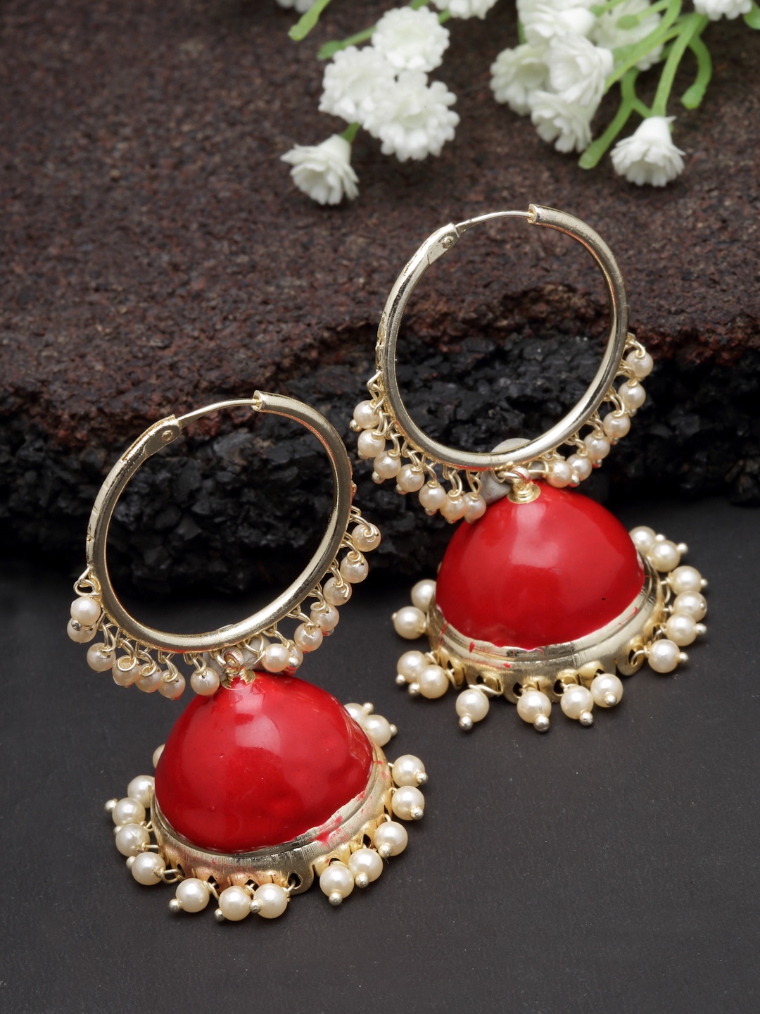 

PANASH Gold-Plated Pearl Meenakari Dome Shaped Jhumka Earrings