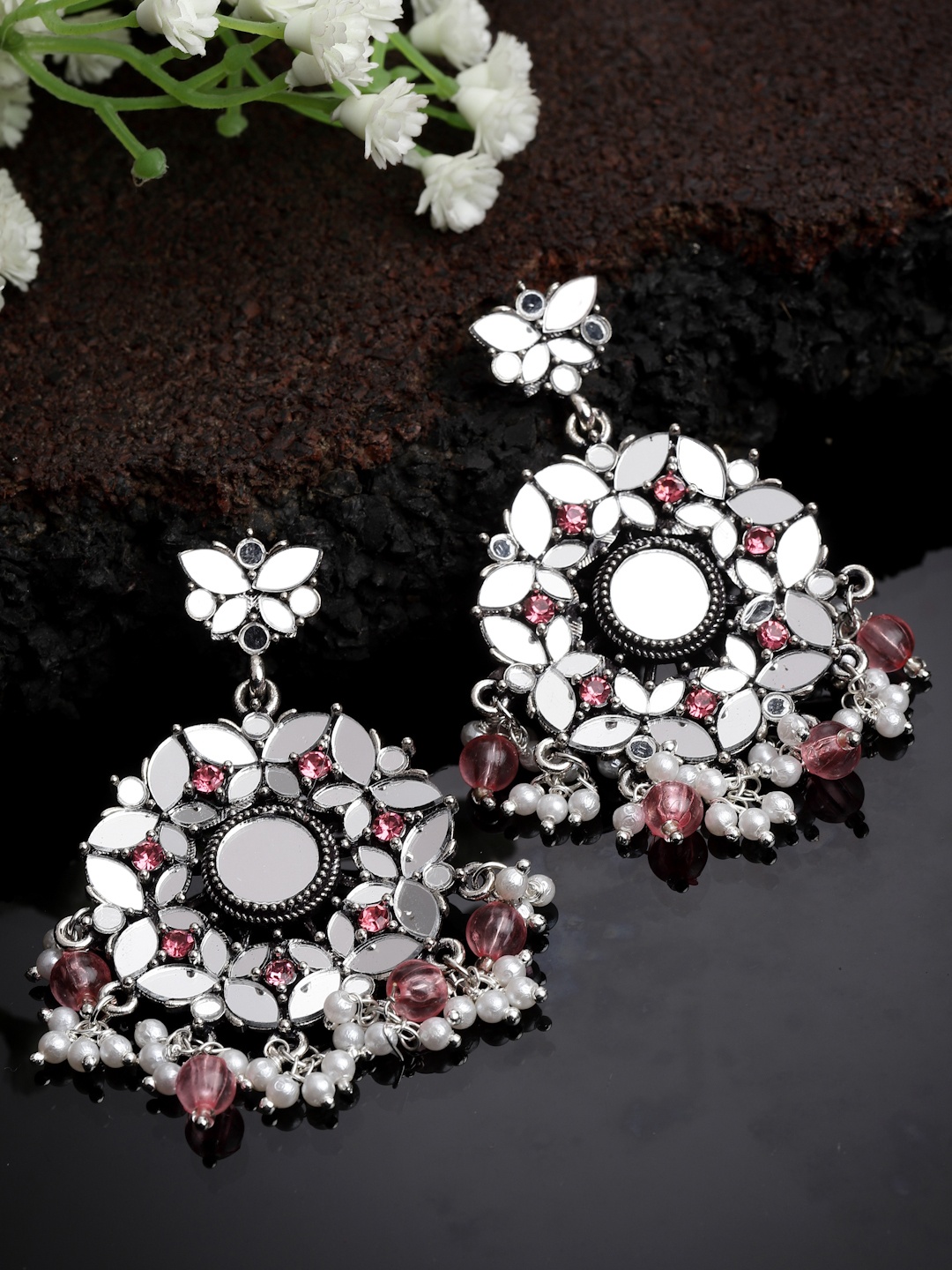 

PANASH Silver-Plated Floral Drop Earrings