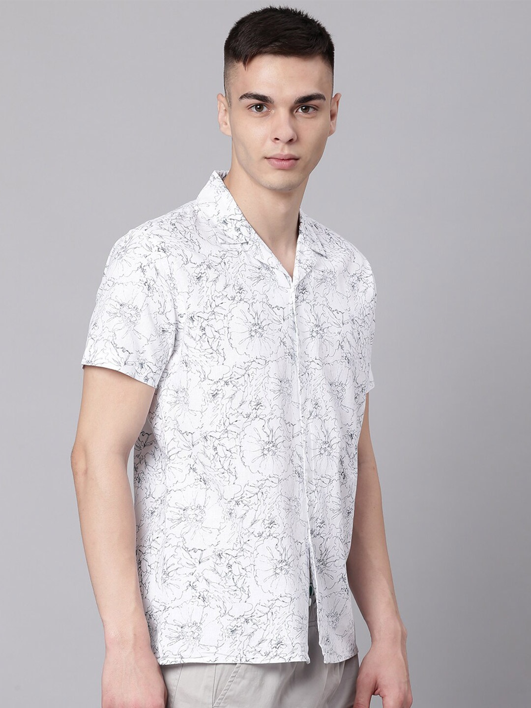 

Dennis Lingo Men Floral Printed Casual Cotton Shirt, White