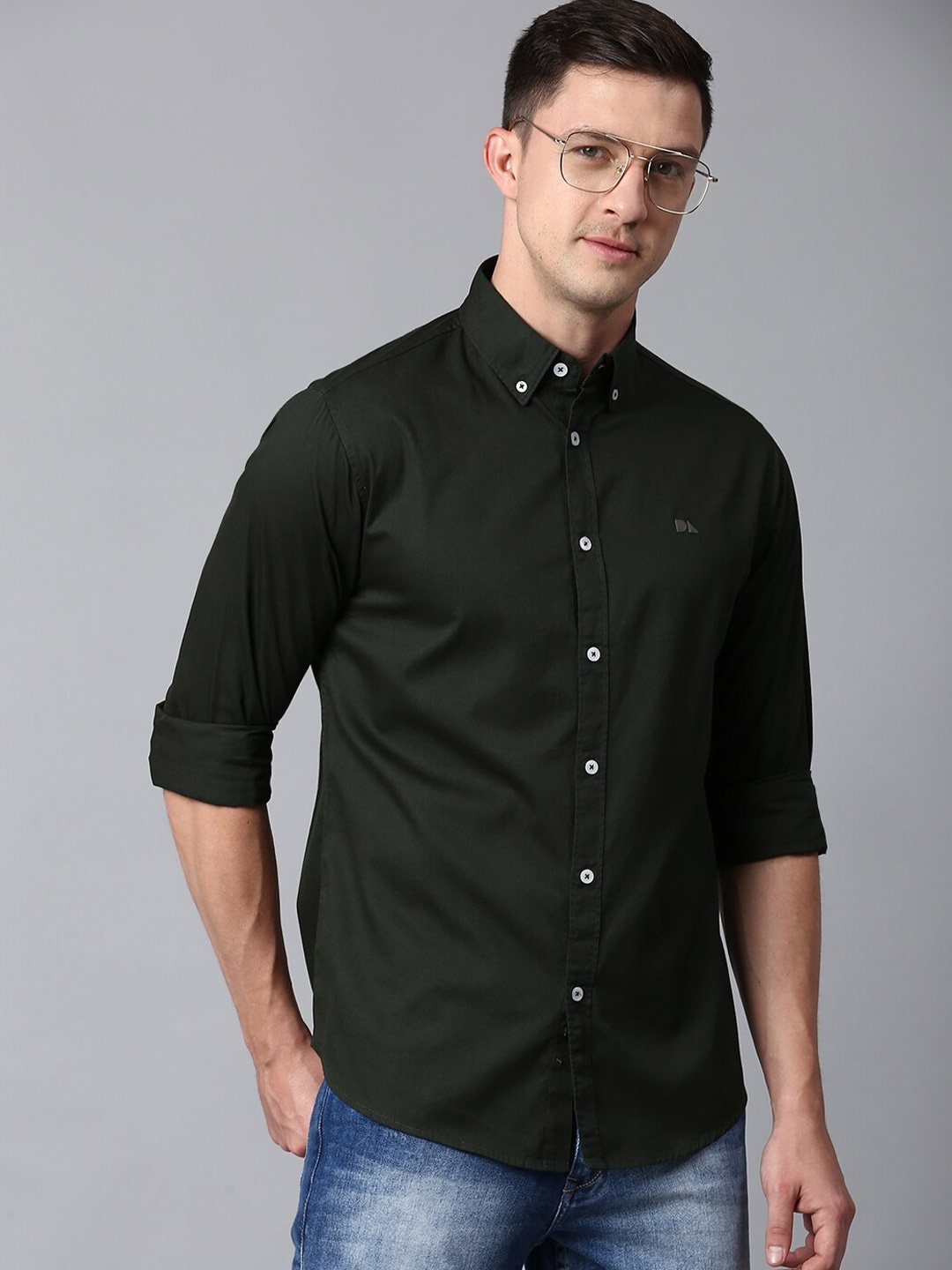 

Dennis Lingo Men Slim Fit Casual Cotton Shirt, Olive