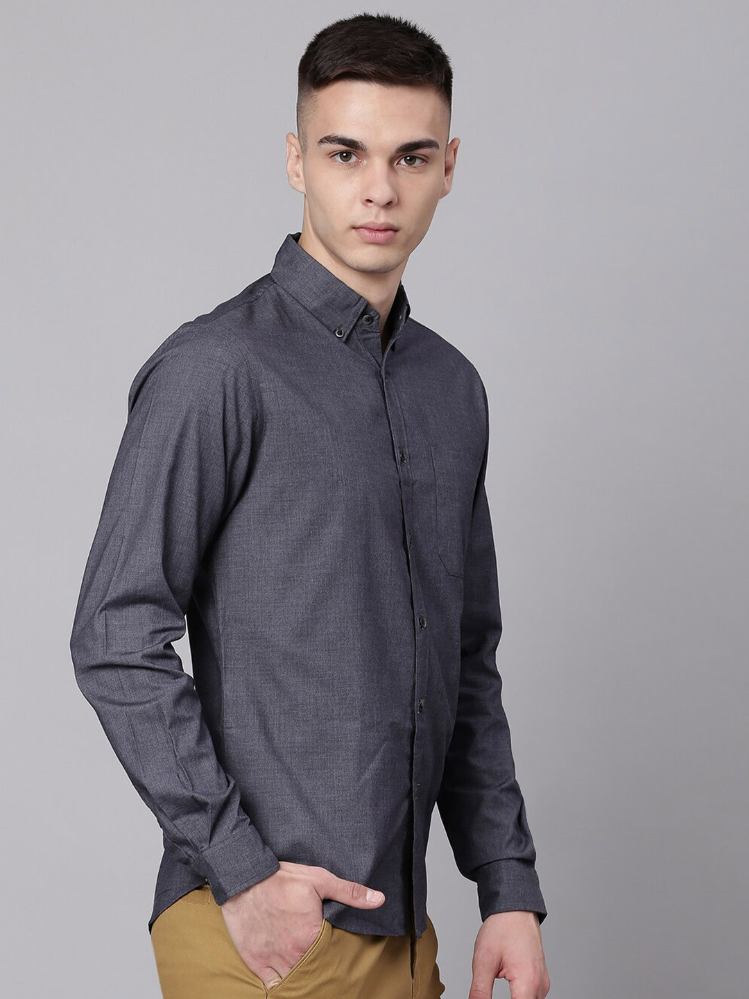 

Dennis Lingo Men Slim Fit Casual Cotton Shirt, Grey