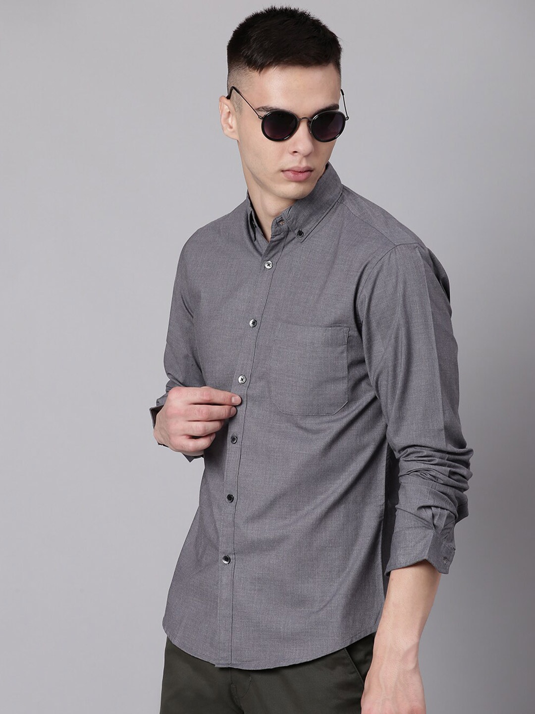 

Dennis Lingo Men Slim Fit Casual Cotton Shirt, Grey