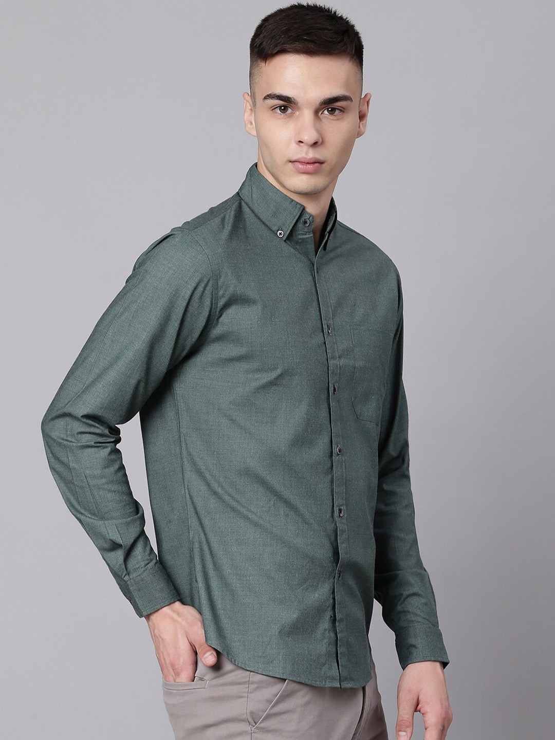 

Dennis Lingo Men Slim Fit Casual Cotton Shirt, Green
