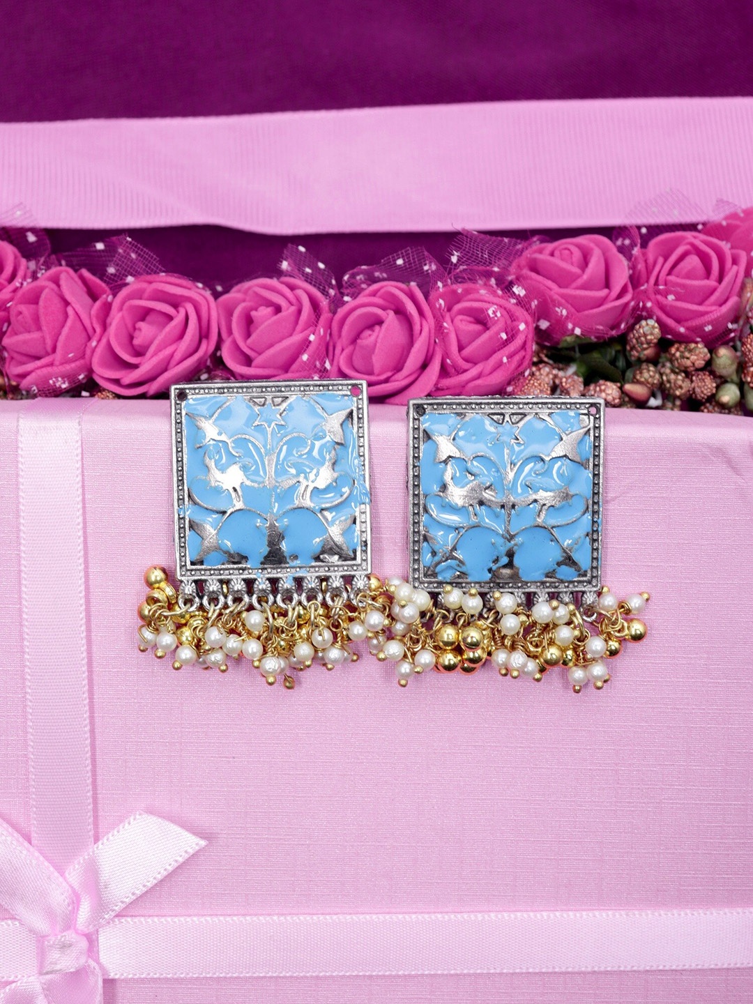

Krelin Silver-Plated Square Studs Earrings, Turquoise blue