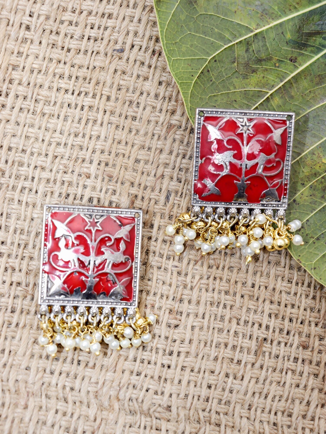 

Krelin Silver-Plated Square Studs Earrings, Red