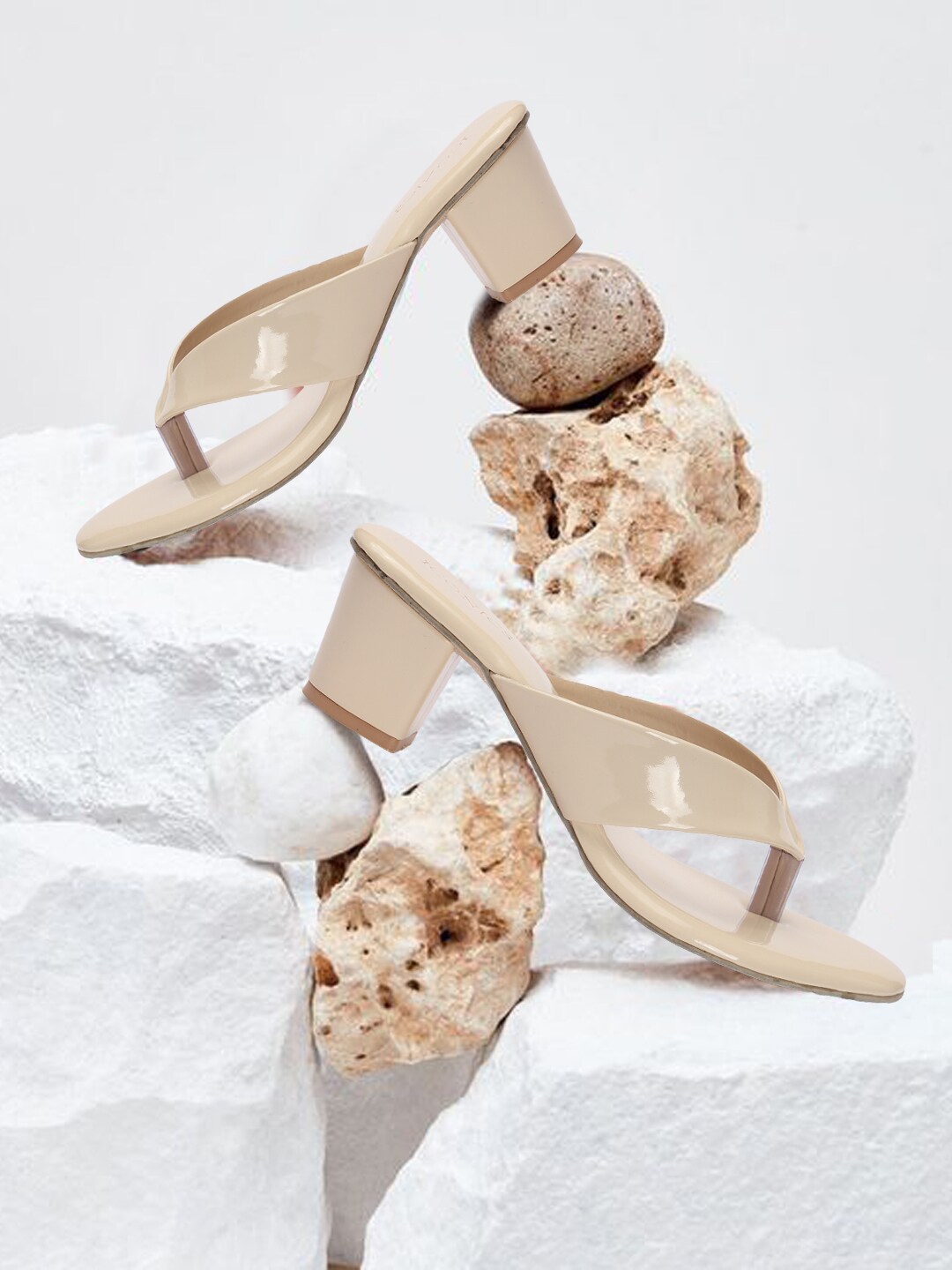 

ICONICS Block Open Back Heels, Cream