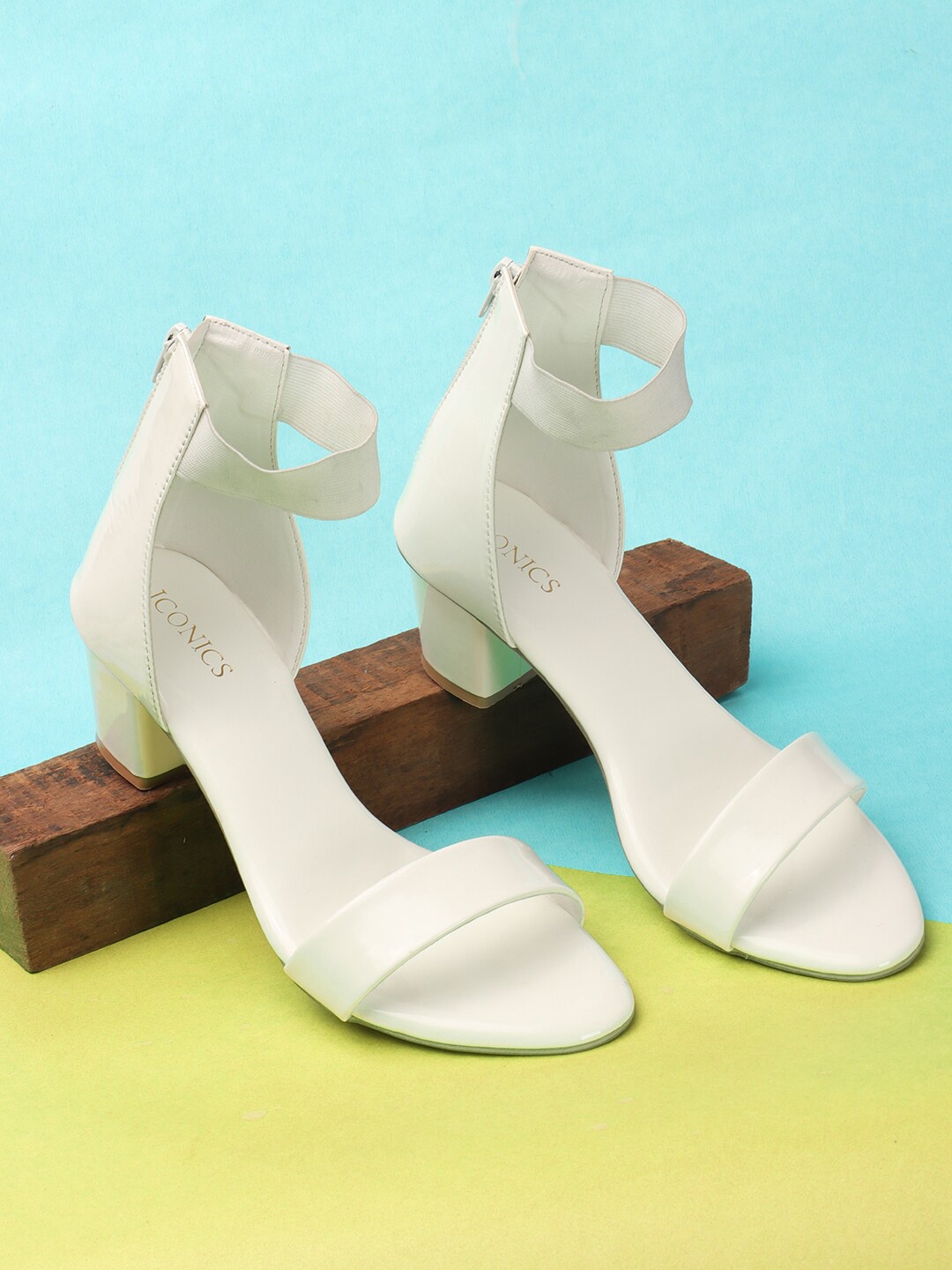 

ICONICS Open Toe Block Heels, White