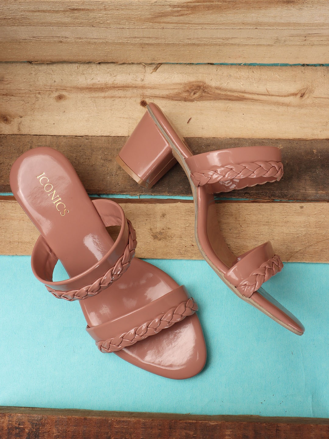 

ICONICS Women Open Back Block Heels, Peach
