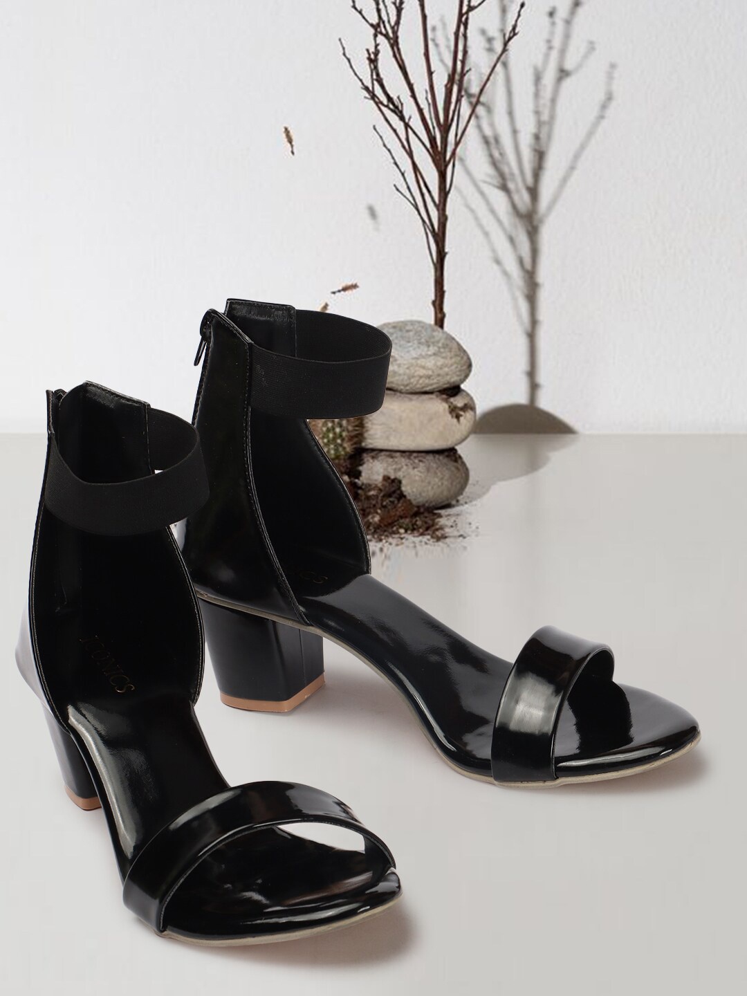 

ICONICS Closed Back Open Toe Block Heels, Black