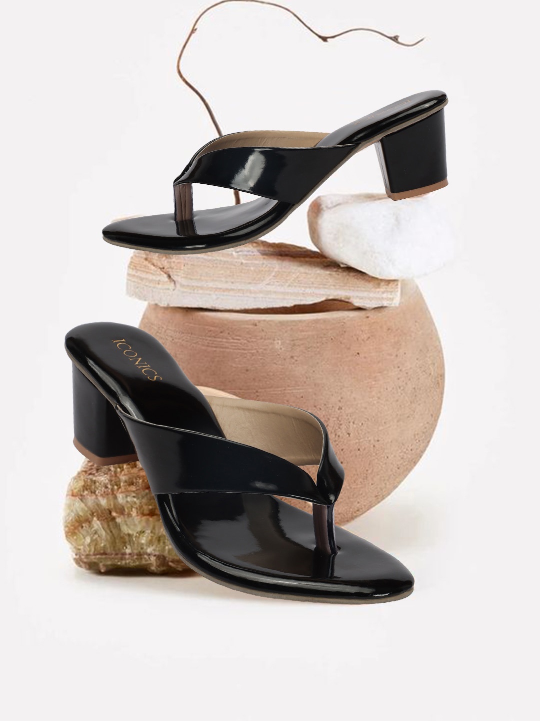 

ICONICS Open Back Round Toe Block Heels, Black