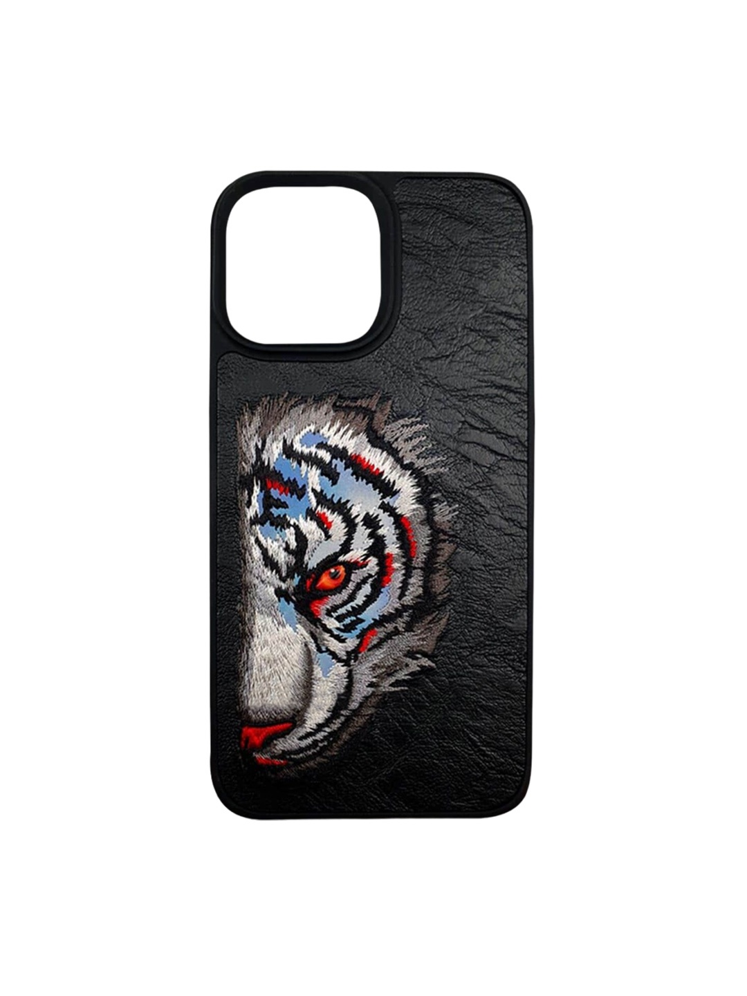 

TREEMODA Embroidered Tiger Leather NB Series iPhone 14 Pro Back Case, Black