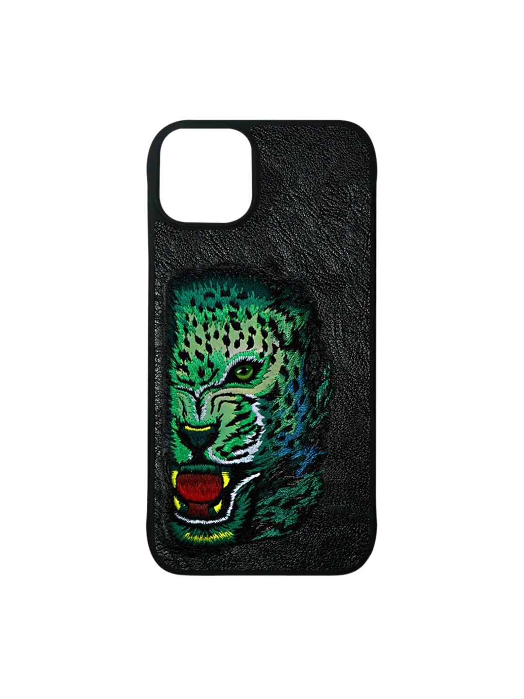 

TREEMODA NB Series Leather Embroidered iPhone 14 Back Case, Black