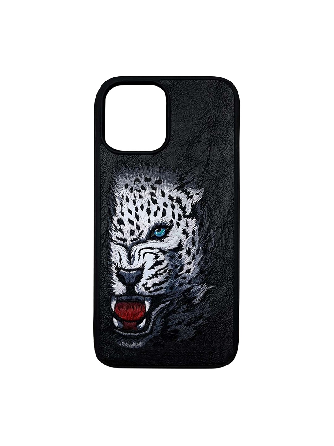 

TREEMODA NB Series Tiger Embroidered iPhone 14 Leather Back Case, Black