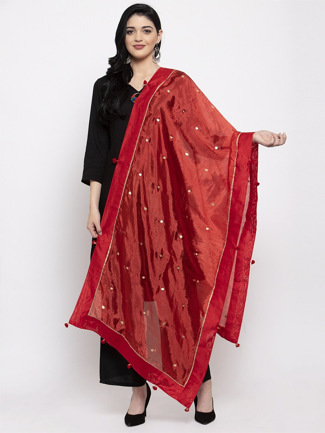 

Clora Creation Printed Tasselled Dupatta, Red