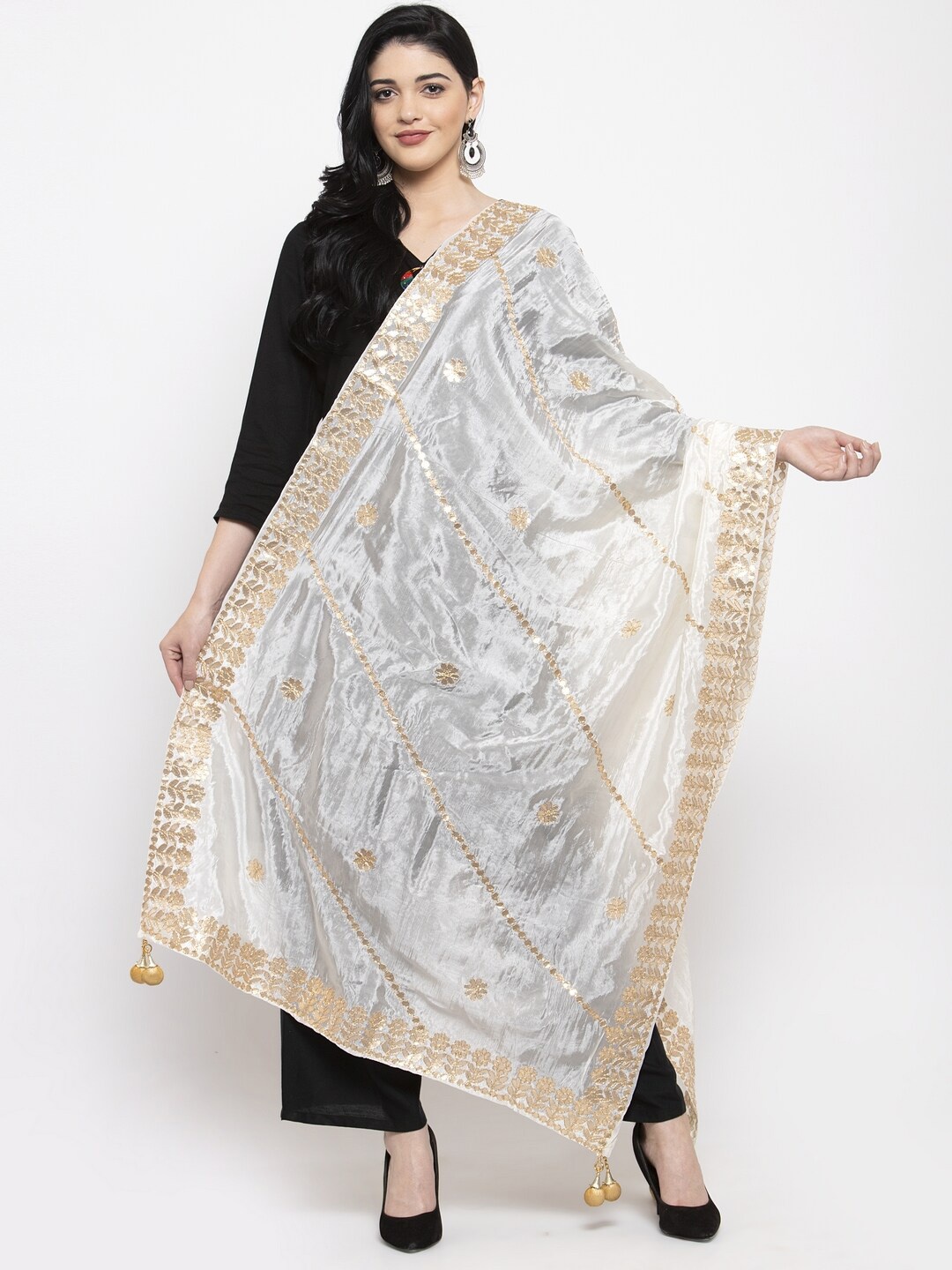 

Clora Creation Ethnic Motifs Embroidered Dupatta with Gotta Patti, White