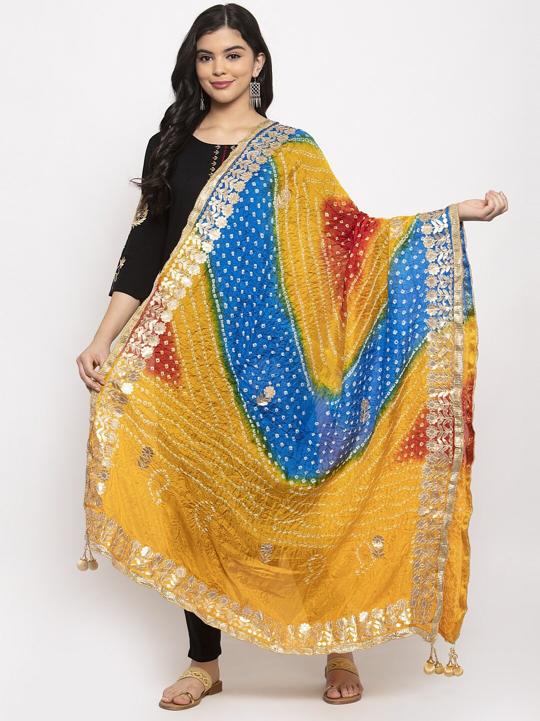 

Clora Creation Printed Bandhani Dupatta with Gotta Patti, Yellow