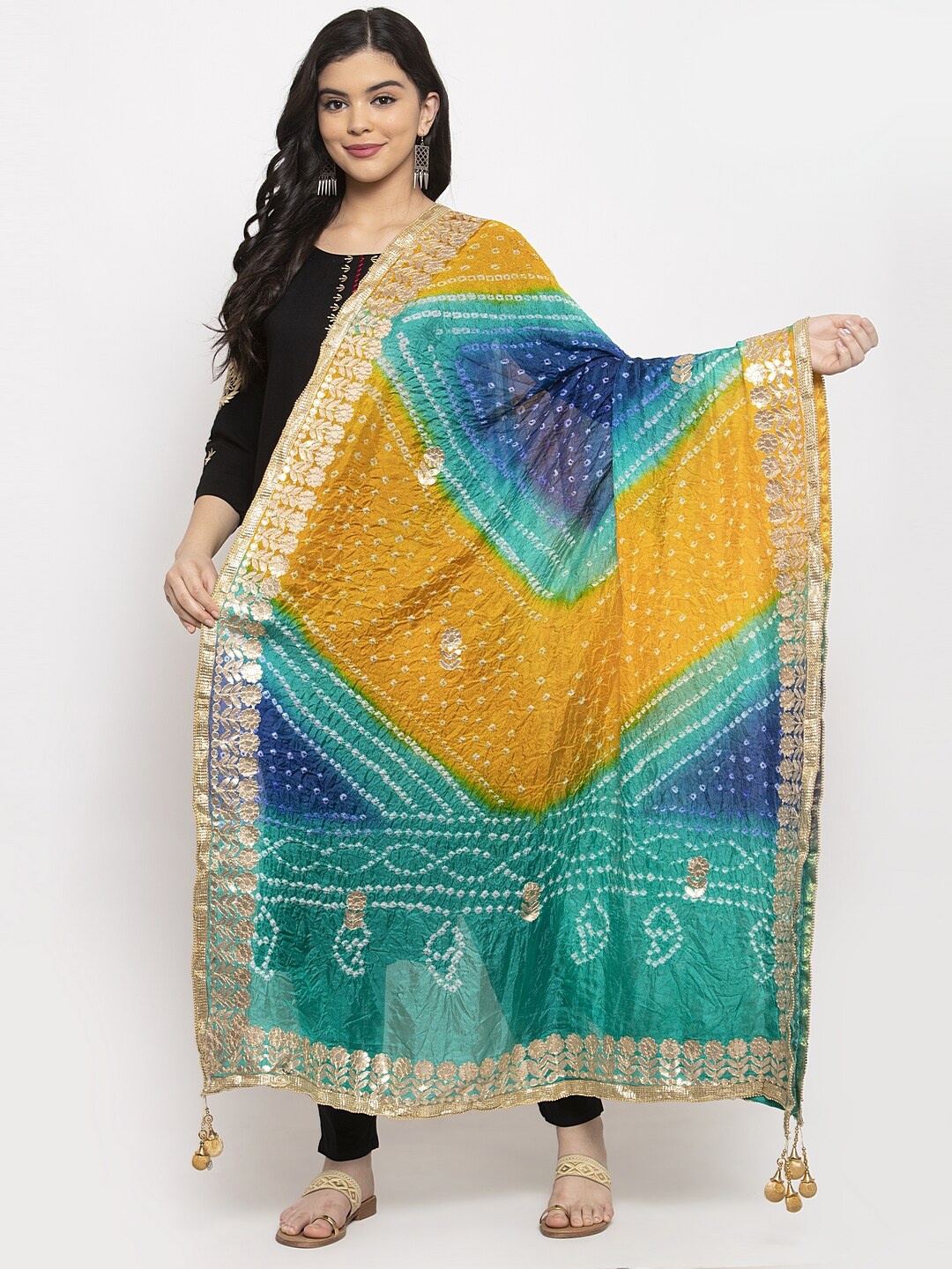 

Clora Creation Printed Bandhani Dupatta with Gotta Patti, Green