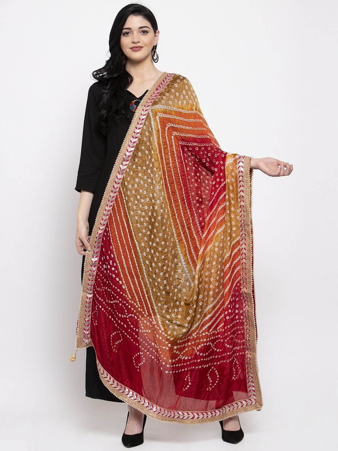

Clora Creation Printed Bandhani Dupatta with Gotta Patti, Maroon