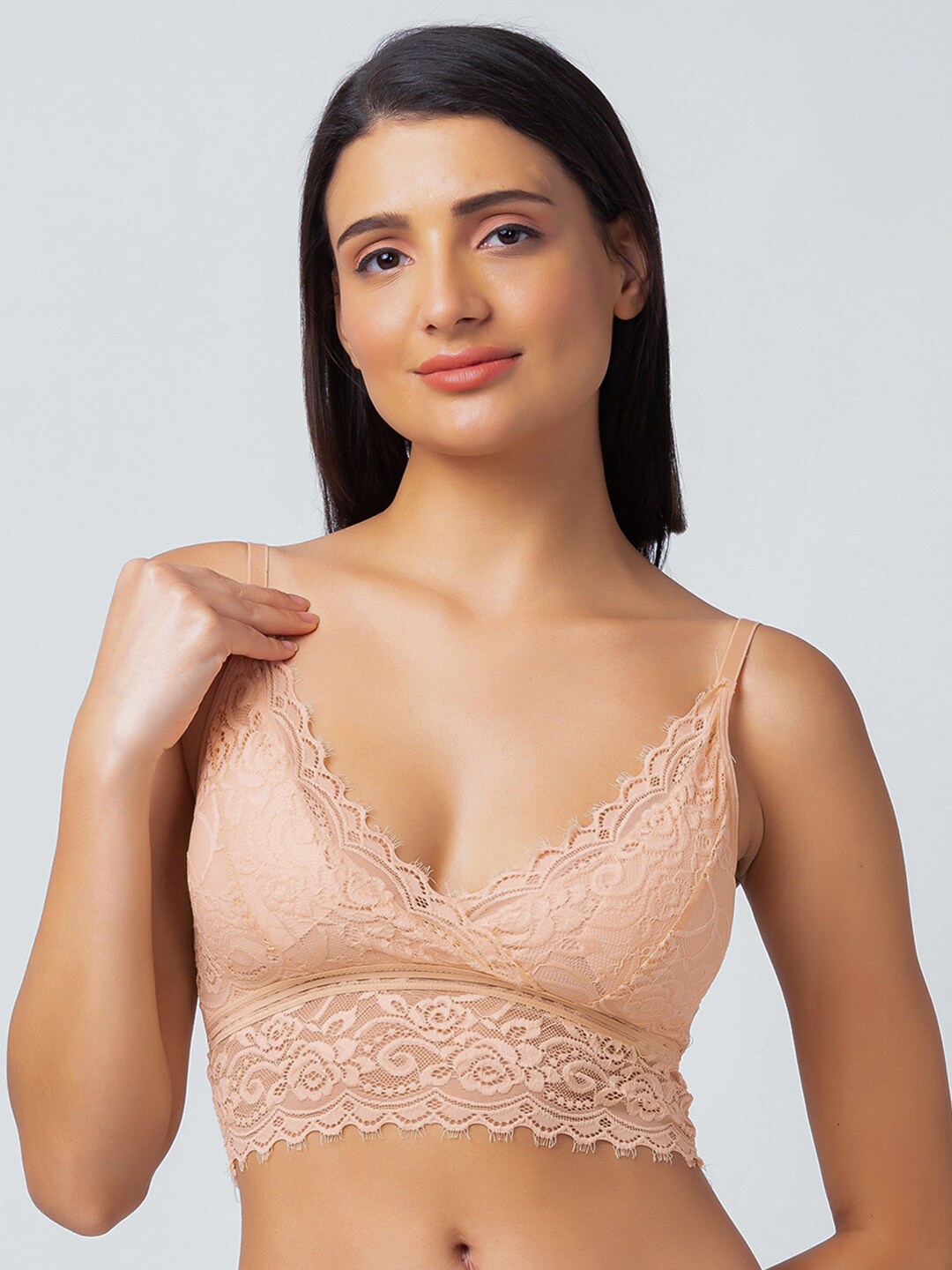 

FashionRack Floral Removable Padded Non Wired Bralette Bra, Beige