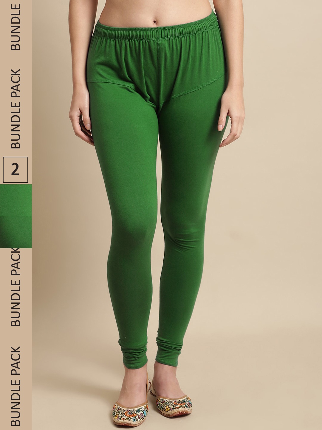 

KEX Women Pack Of 2 Churidar Length Leggings, Green