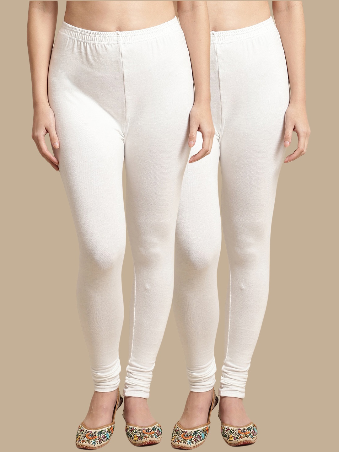 

KEX Pack Of 2 Churidar Length Stretchable Leggings, White