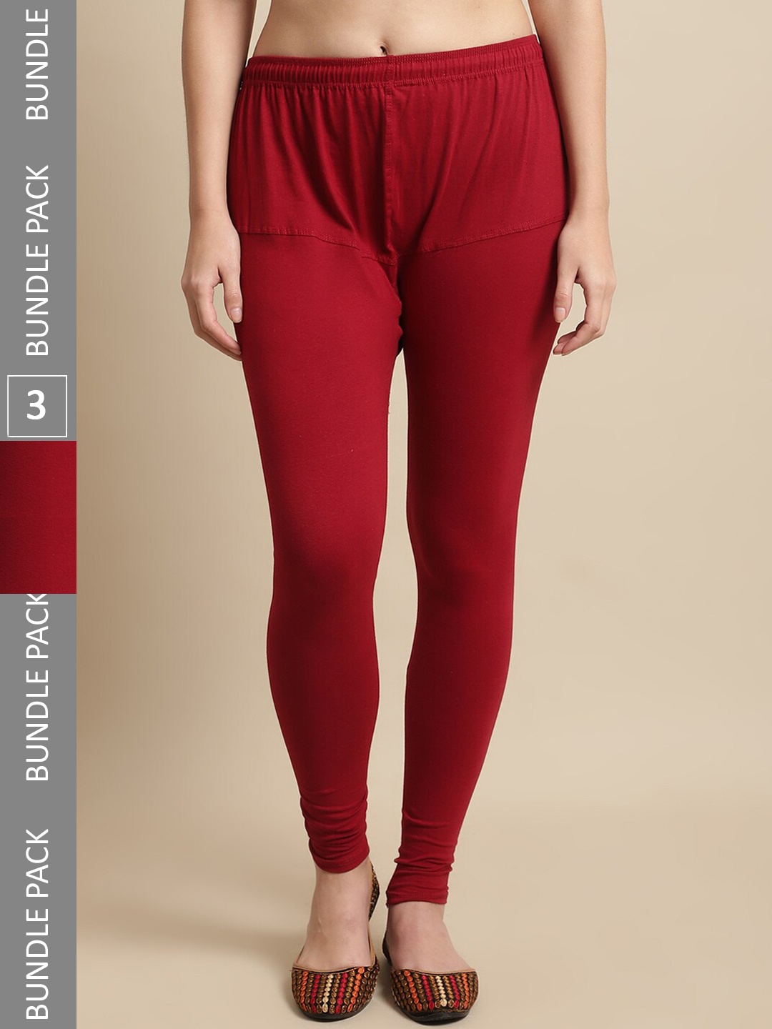 

KEX Pack Of 3 Cotton Churidar Length Leggings, Maroon