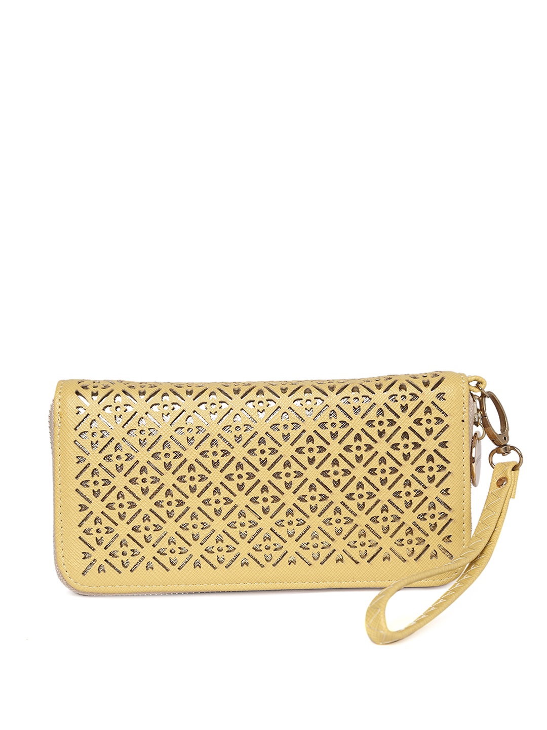 

Lino Perros Women Yellow Solid Zip Around Wallet with Wrist Loop