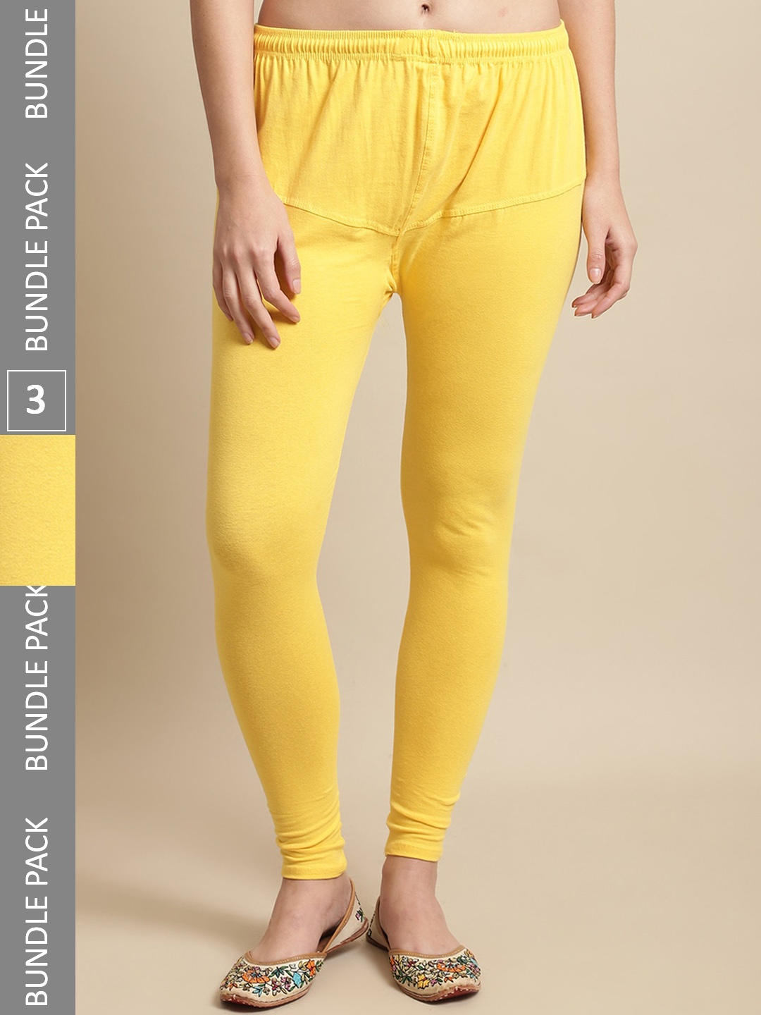 

KEX Pack Of 3 Churidar-Length Cotton Leggings, Yellow