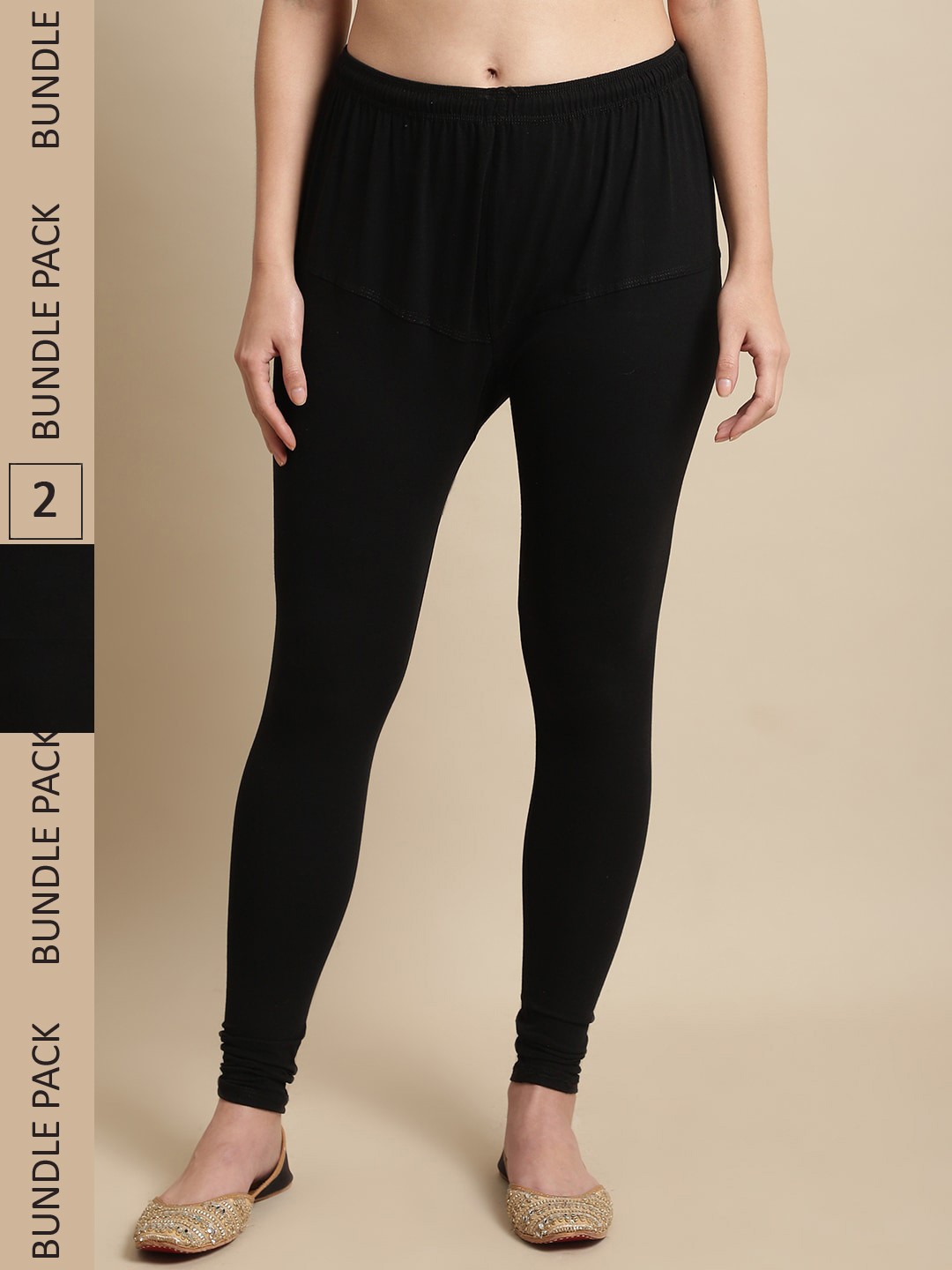 

KEX Pack Of 2 Churidar Length Cotton Leggings, Black