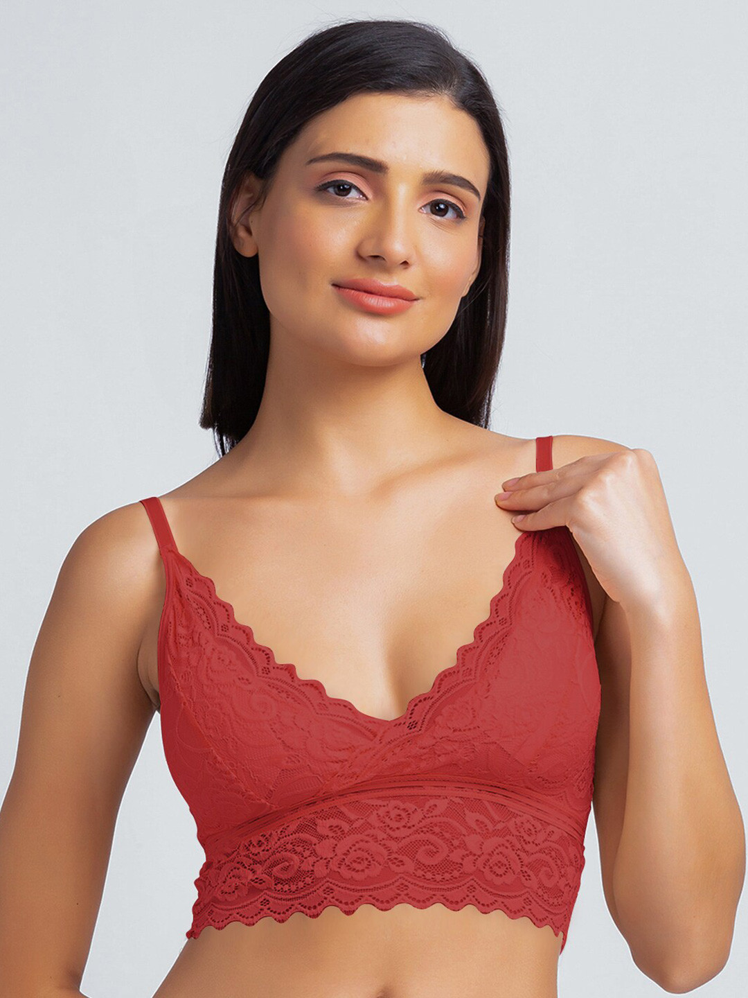 

FashionRack Floral Non Wired Removable Padding Anti-Odour Bralette Lace Bra, Maroon