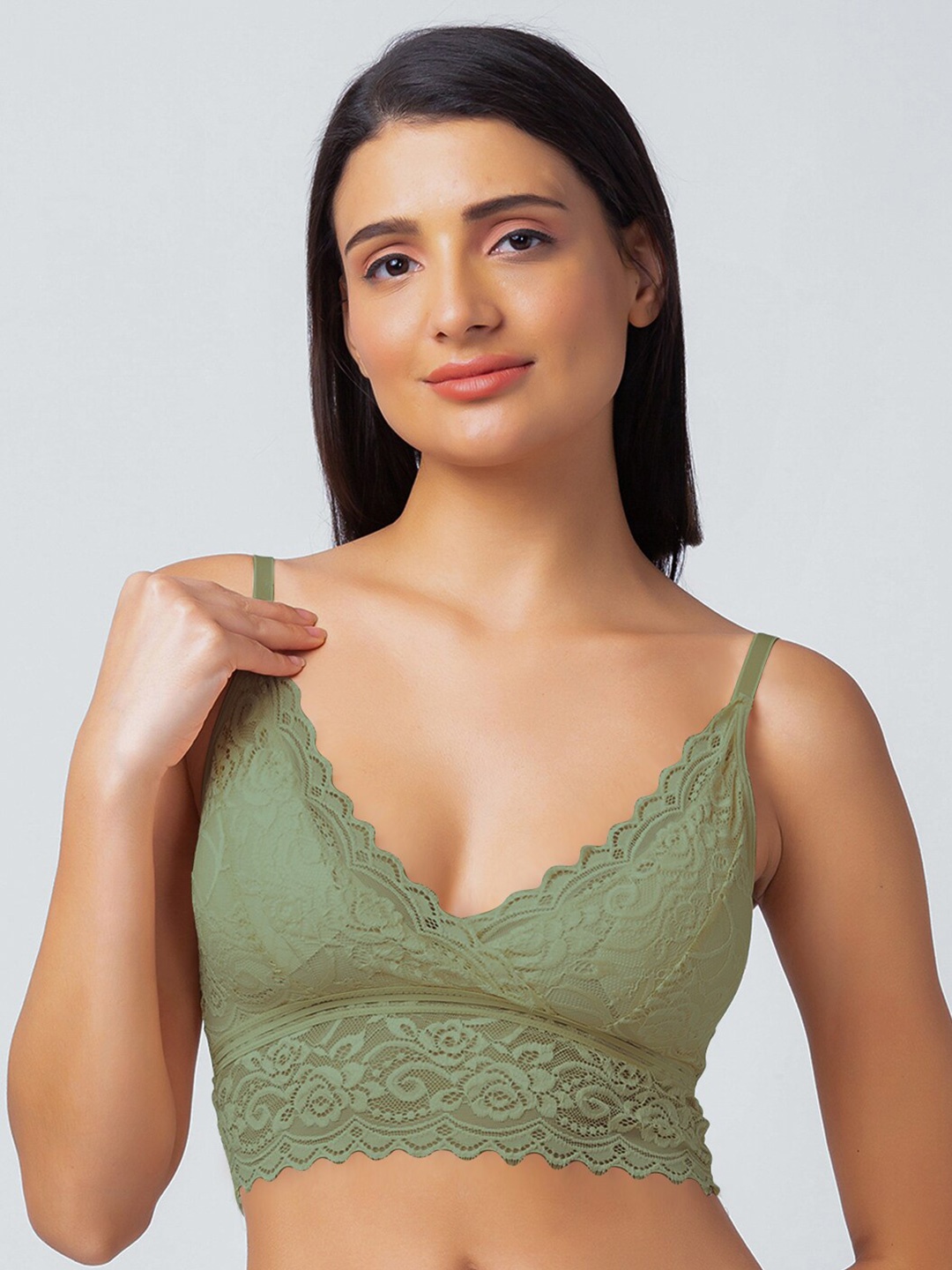 

FashionRack Floral Non Wired Removable Padding Anti-Odour Bralette Lace Bra, Green
