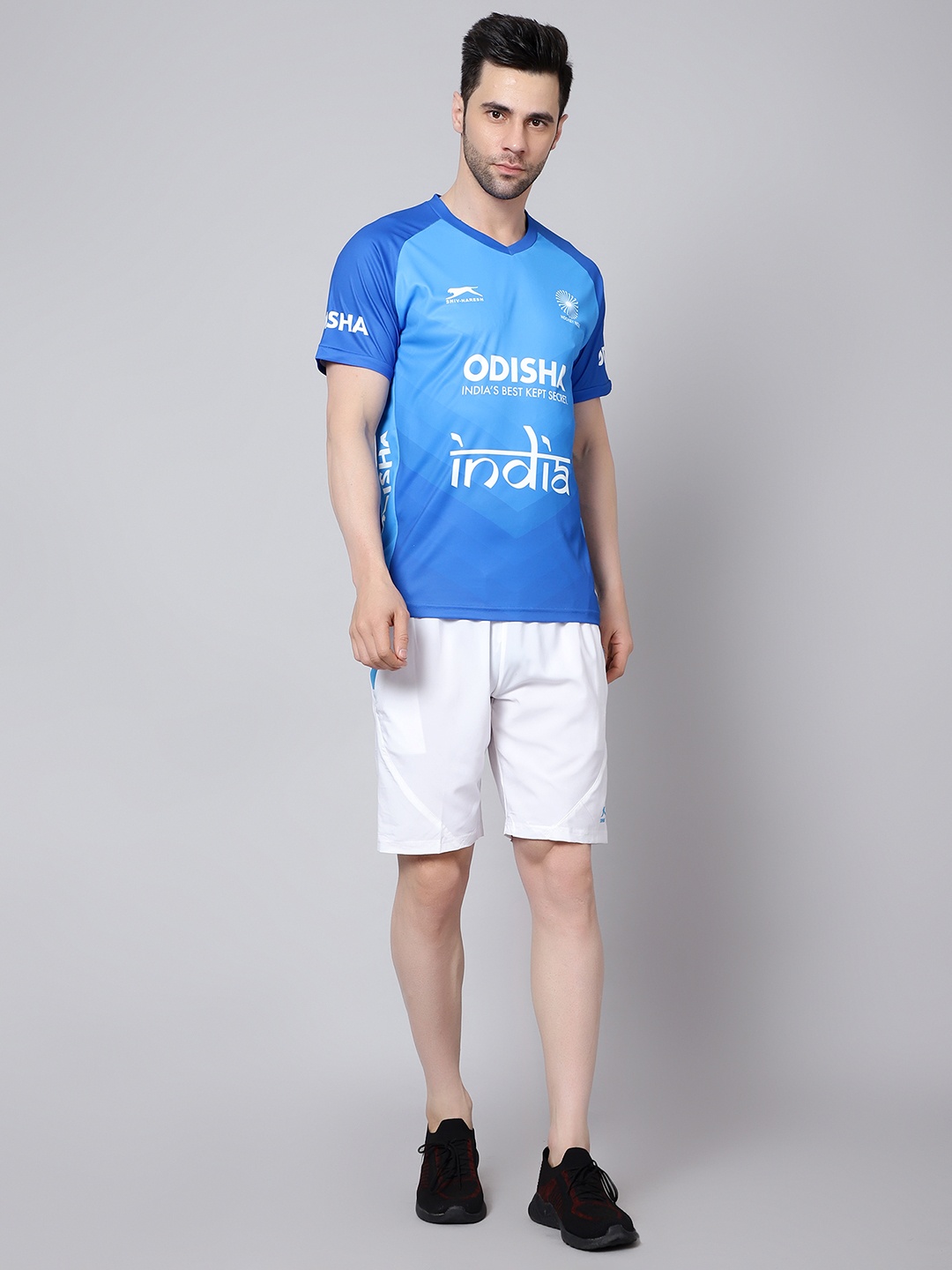 

Shiv Naresh Men 3D Ride Typographic Print V-Neck India Hockey Jersey, Blue