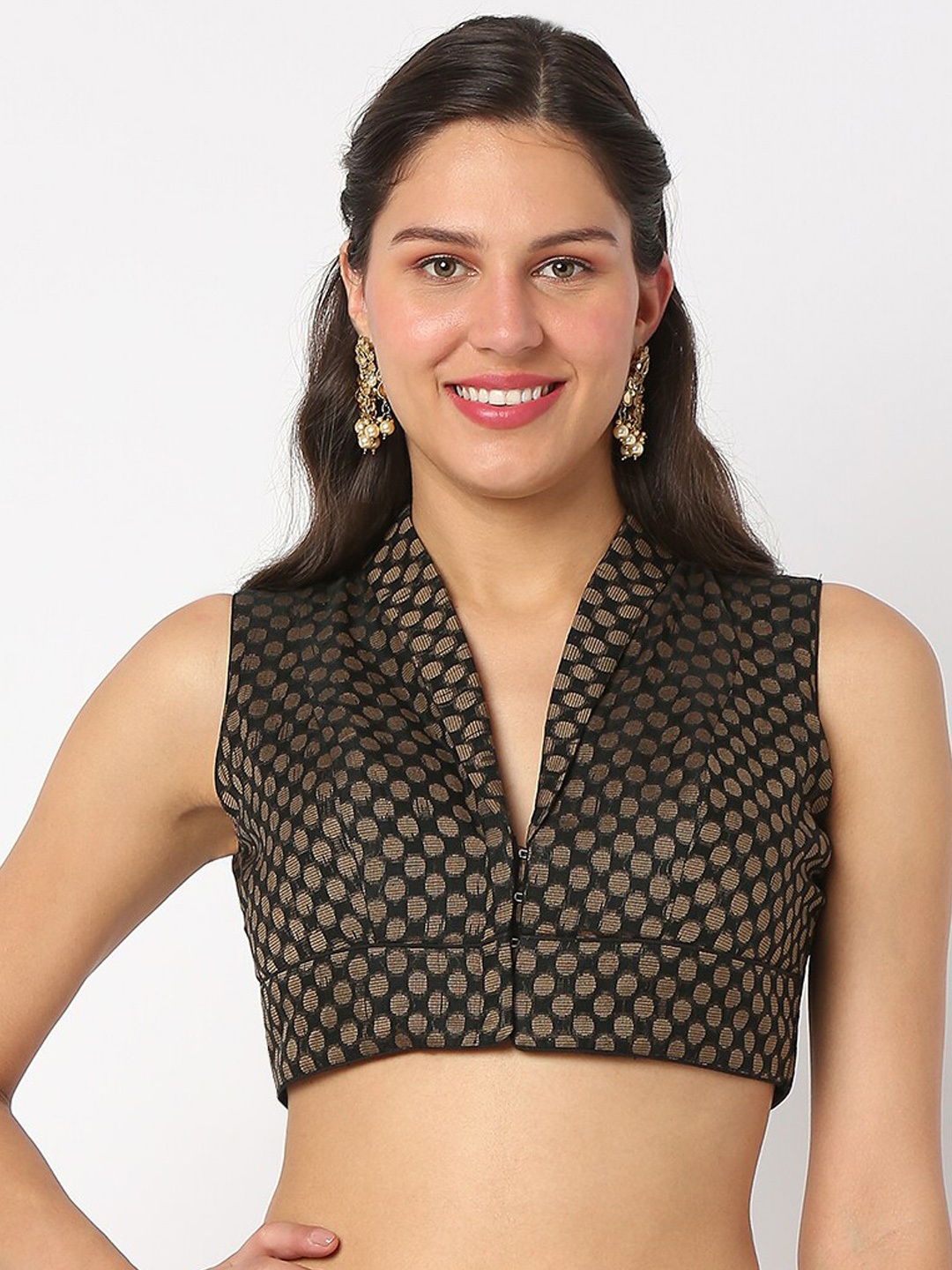 

SALWAR STUDIO Woven Design Sleeveless Saree Blouse, Black