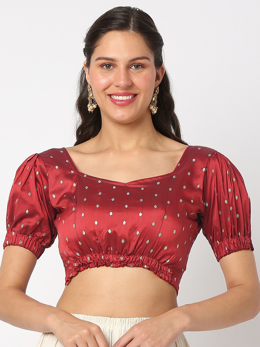 

SALWAR STUDIO Printed Saree Blouse, Maroon